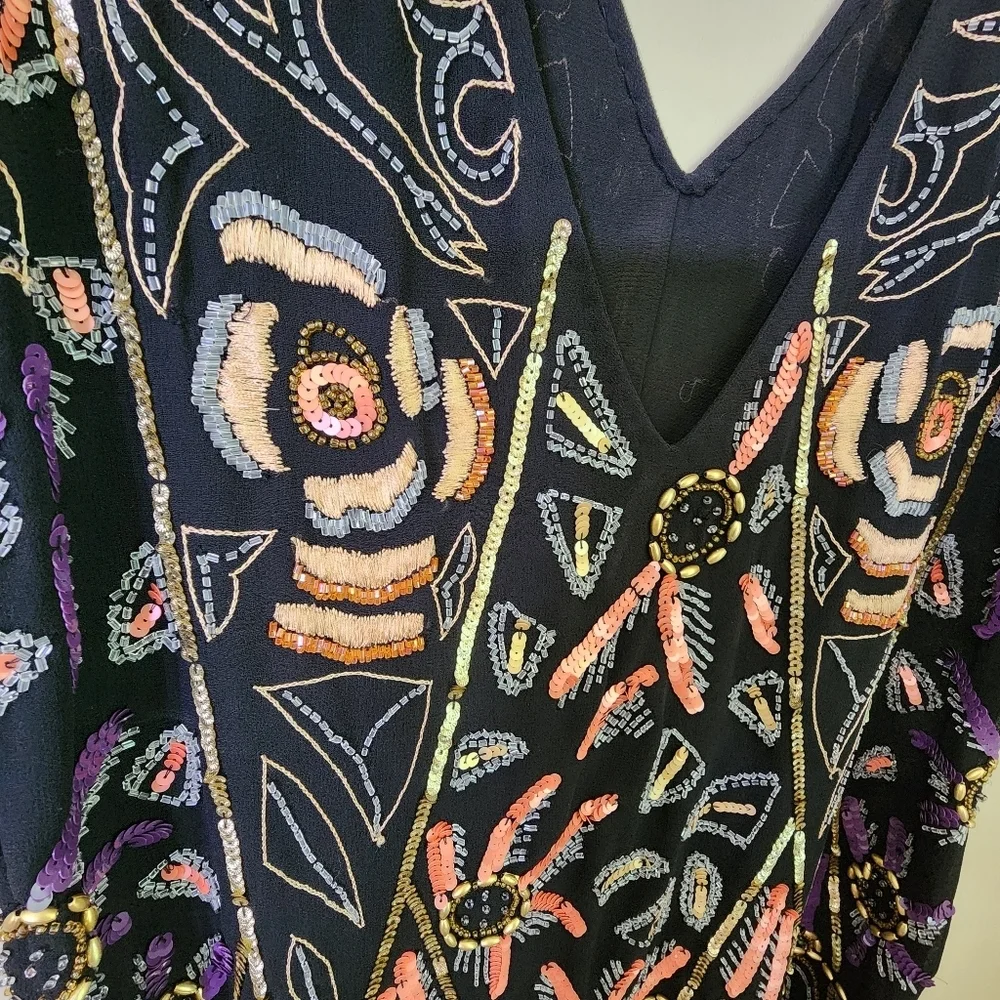 Free People Embroidered Black and Gold Floral Women's Dress Size XS Beaded Mini - Picture 8 of 9